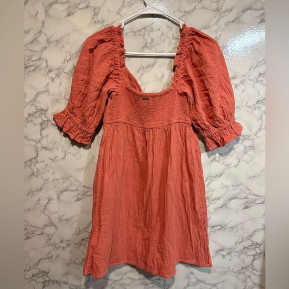 NEW Billabong Perfect Paradise Dress Chic Coral Mini Dress with Puff Sleeves S - Picture 11 of 13